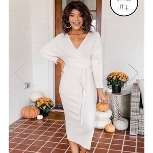 NWOT Pink Lily Main Event Cream Wrap Sweater Dress
